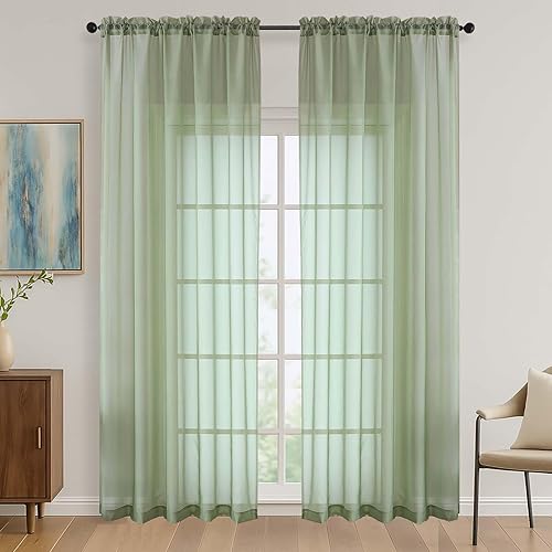 Miniatura 188 de OVZME 2 paneles de cortina traslúcidas para ventana, 96 pulgadas de largo, para dormitorio, diseño de bolsillo superior para cortinero, tratamiento