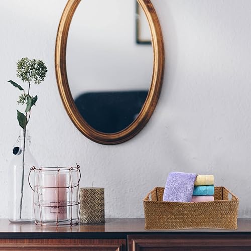 Miniatura 8 de Gatuida Cestas de mimbre con asas cesta de almacenamiento de algas marinas para el hogar cubos de mimbre rectangulares para organizar armarios