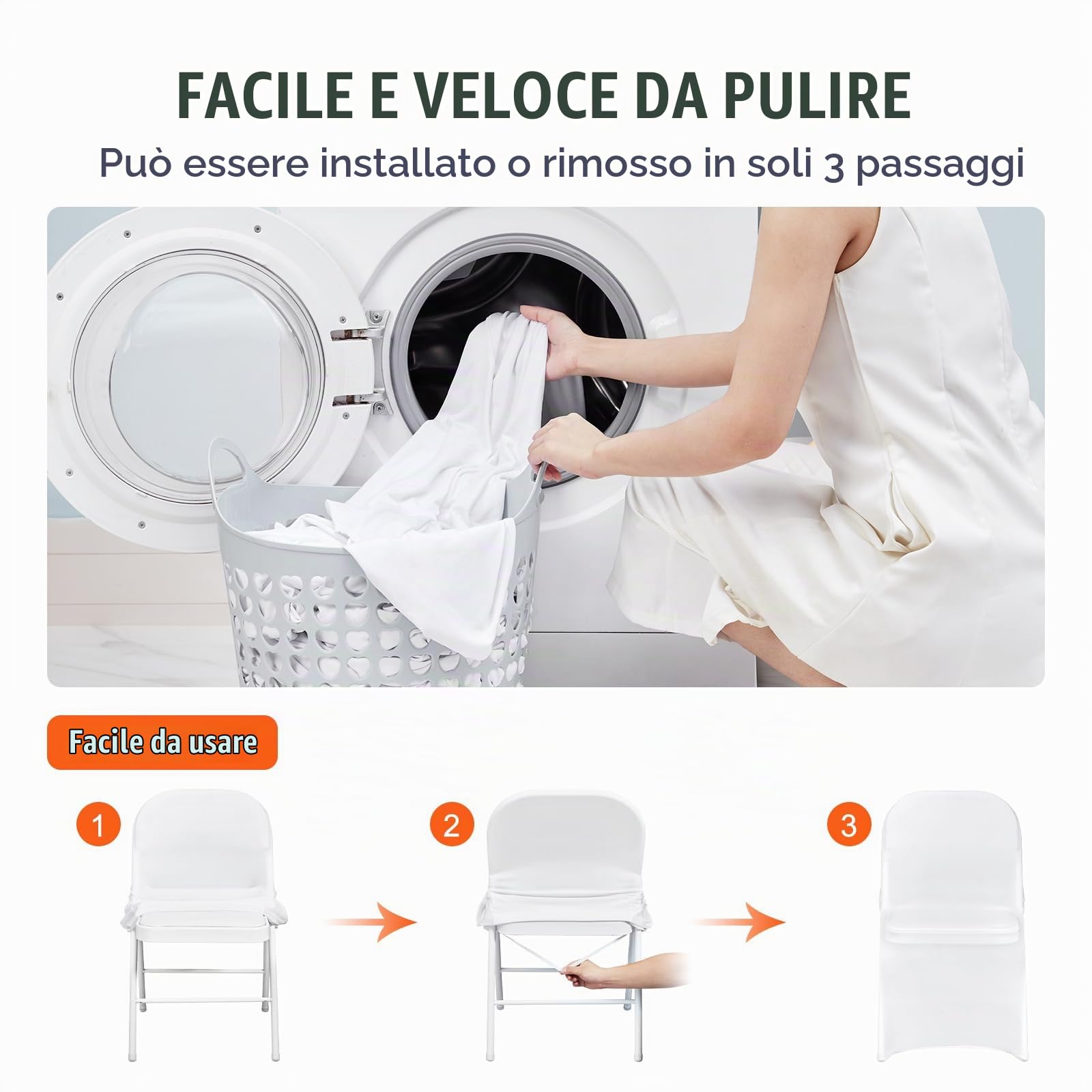 VEVOR 50 Pezzi Bianco Coprisedie Pieghevoli in Spandex Elasticizzato, Coprisedie Universali, Fodere Protettive Lavabili Rimovibili, Matrimoni, Banchetti, Feste, Vacanze, Celebrazioni, Sala Pranzo