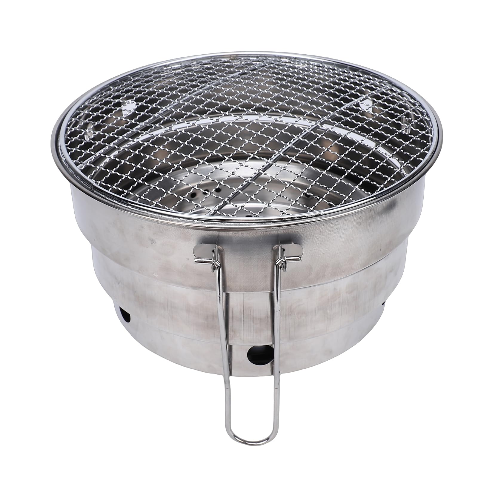 SIXRUN Griglia a Carbonella Portatile, Griglia per Barbecue Pieghevole in Acciaio Inox da 29 Cm con Vassoio per Carbonella da Incasso, Borsa Piatta per il Trasporto, per Campeggio, Picnic, Cucina in