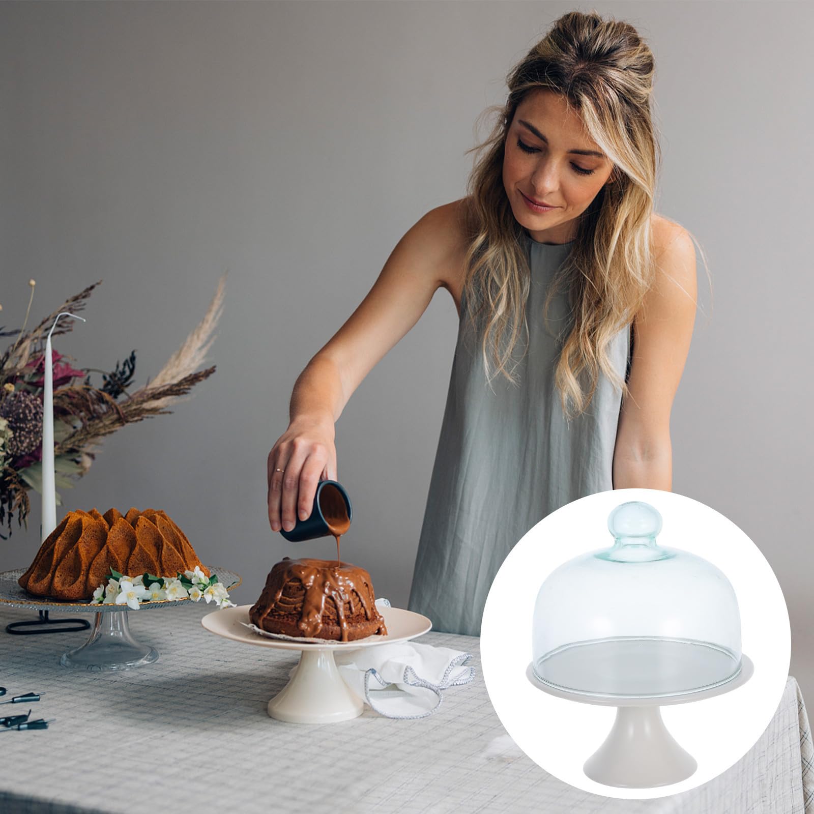 Alzata per Torta in Ceramica con Coperchio, Bianca | Feste e Celebrazioni, Effetto Elegante da Tavola, Resistente All’usura