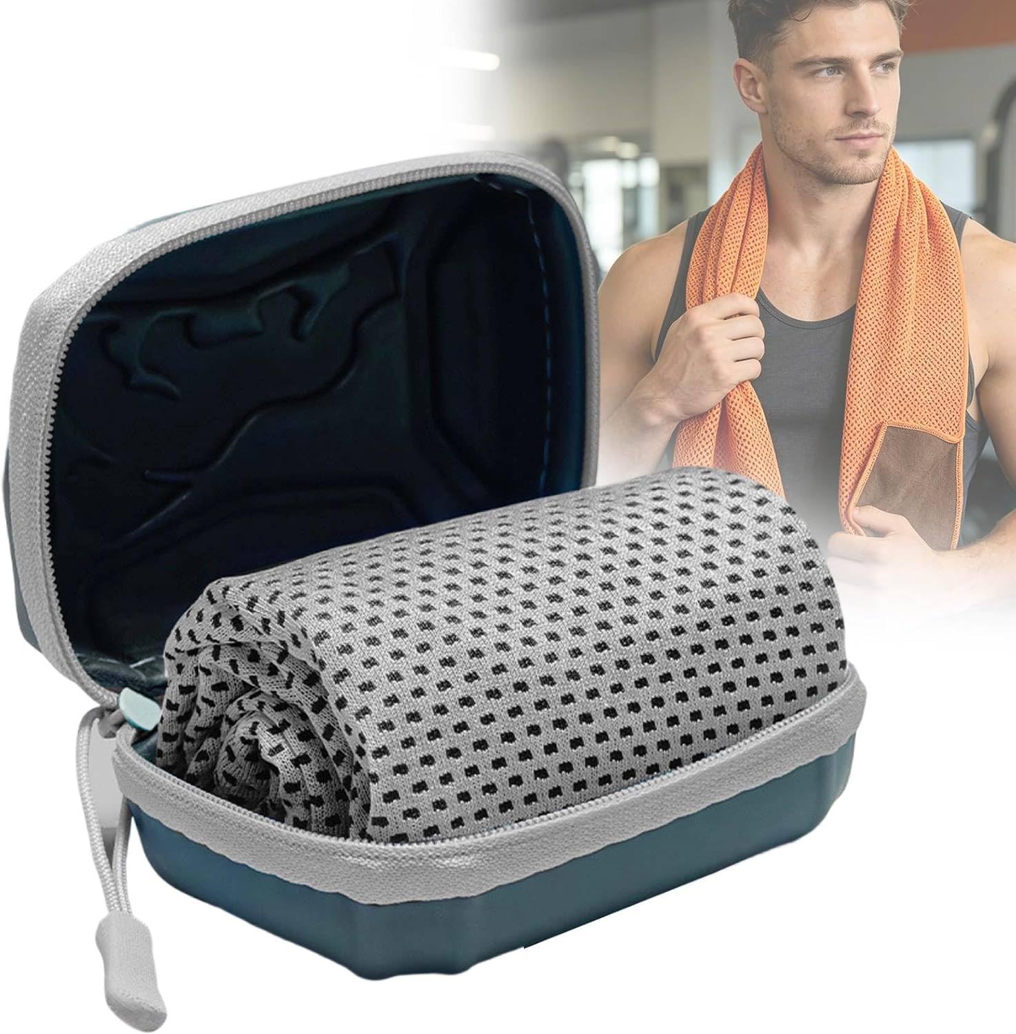 Cooling Towel with EVA Hard Case,Cooling Towels for Men Women,Instant Ice Towel for Neck Face,Soft Breathable Gym Towel,Fast Drying Cooling Scarf for Workout,Camping,Travel,Hiking & Sports (Gray)