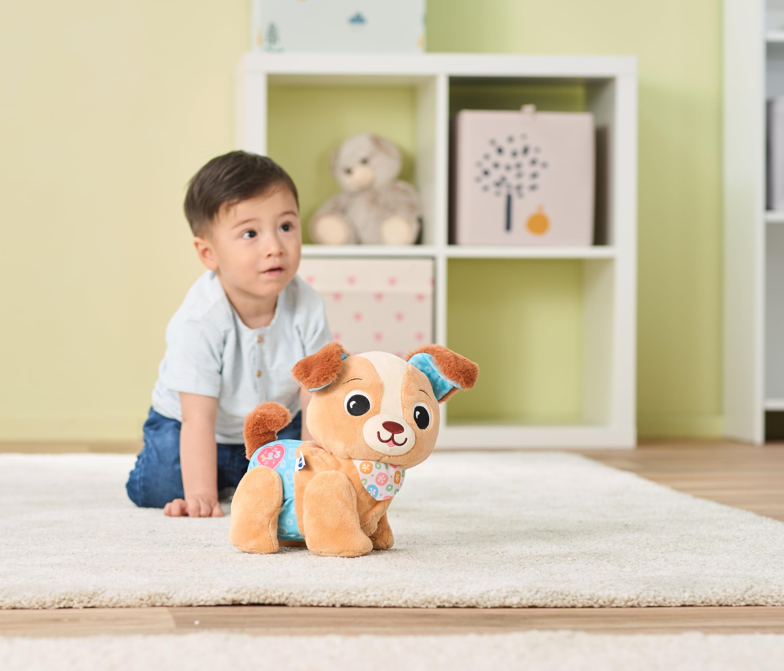 VTech-Baby Mascota de Peluche Cachorrito Pasitos, Juguete Educativo Bebés +9 Meses, Peluche Interactivo Que Anima a Gatear, Luces, Canciones, Sonidos y Texturas, Versión ESP