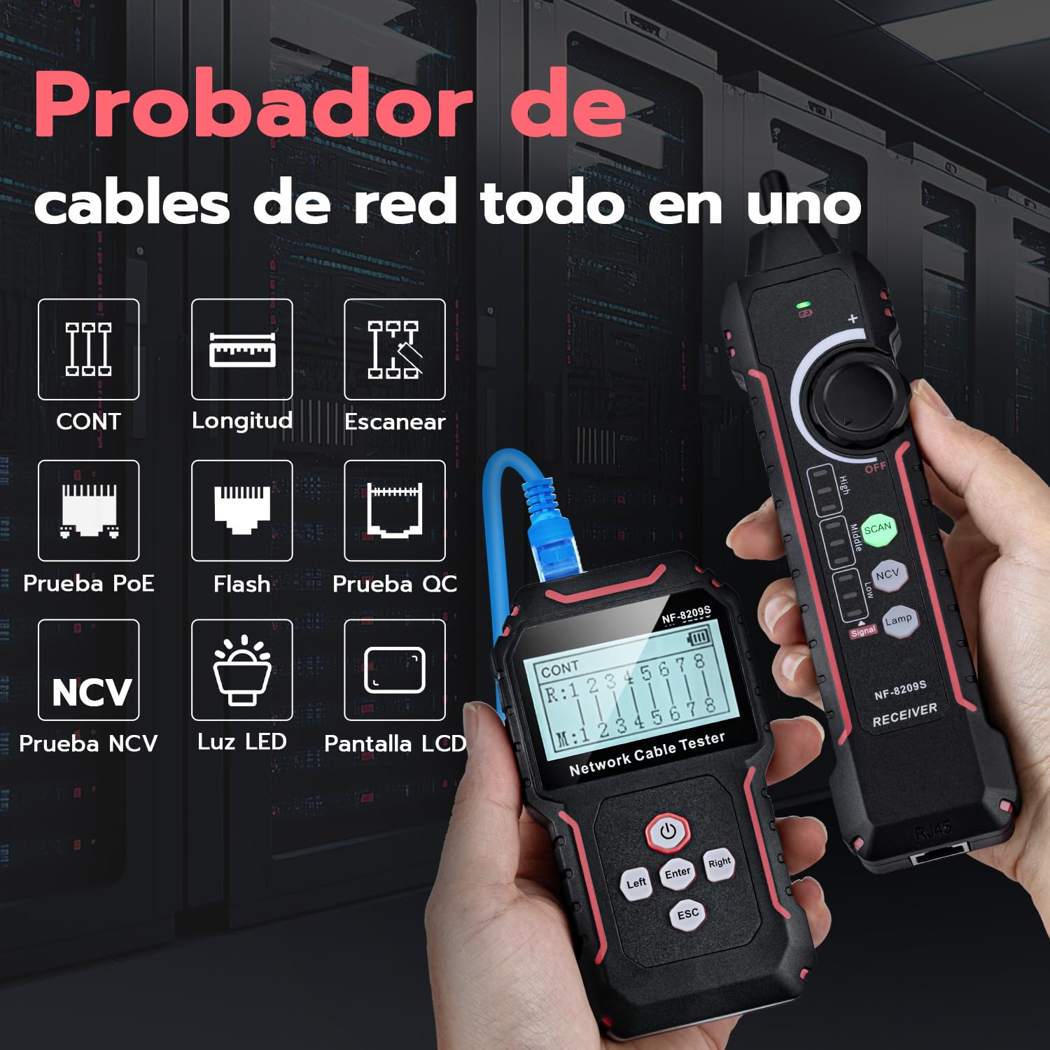 Mcbazel Probador de Cable con POE, Detector de Cable con Pantalla LCD, Rastreador de Cable Avanzado, Probador de Cable de Red NVC para CAT5 y CAT6