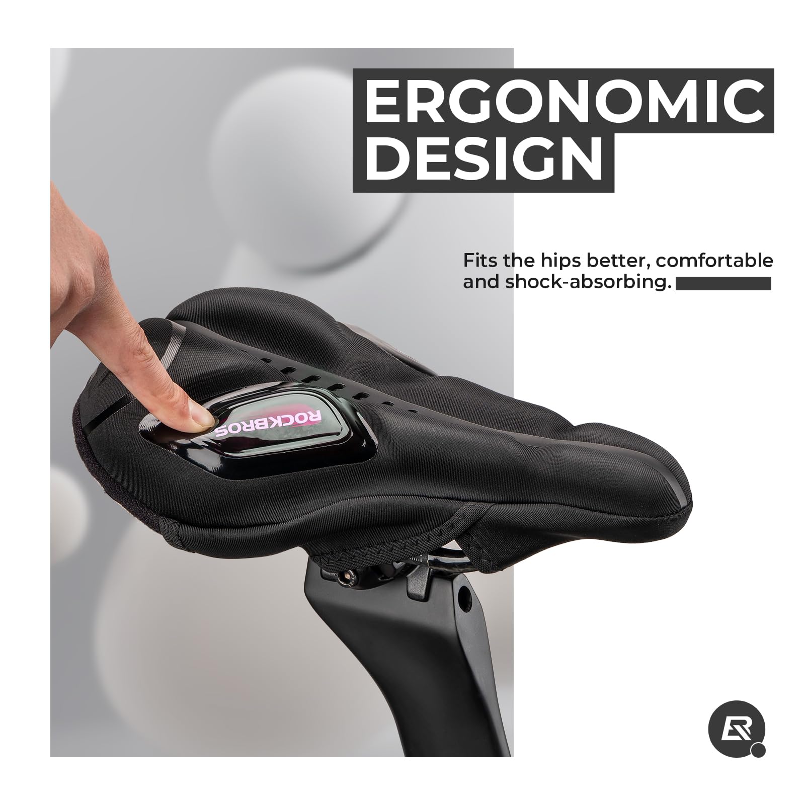 ROCKBROS Housse de siège de vélo rembourrée en gel pour homme et femme, confortable, coussin de siège de vélo réglable compatible avec Peloton, siège de vélo extérieur et intérieur (25,4 x 17,8 cm)