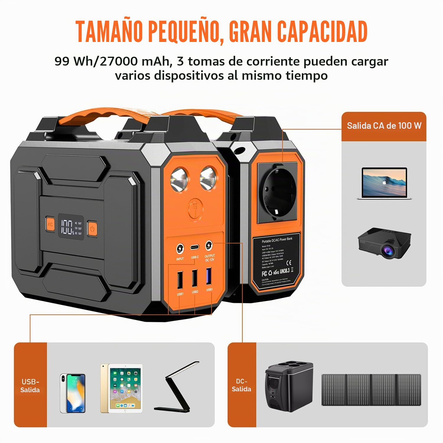 Powkey Powerstation Portátil Con Solarpanel 99Wh/27000mAh - 40W Faltable Solarpanel 100W Solargenerador Con 230V AC/18W USB-A/USB-C Para Wohnmobil Camping