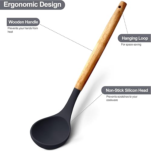 Miniatura 5 de LDC - Juego de utensilios de cocina de silicona de 35 piezas con soporte, silicona de grado alimenticio sin BPA, asas de madera resistentes al