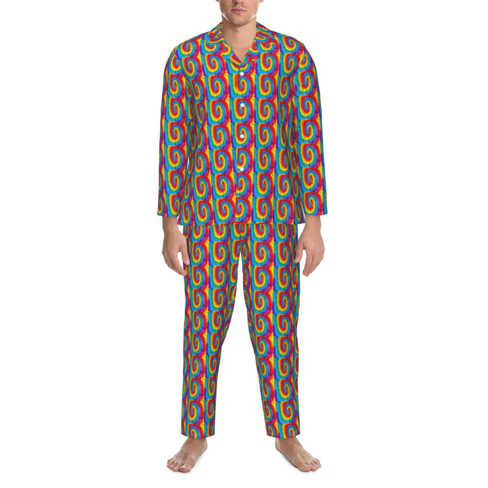 Dye Hippies Herren-Pyjama-Set, langärmelig, zweiteilig, Hauskleidung, bequeme Nachtwäsche, Nachtwäsche