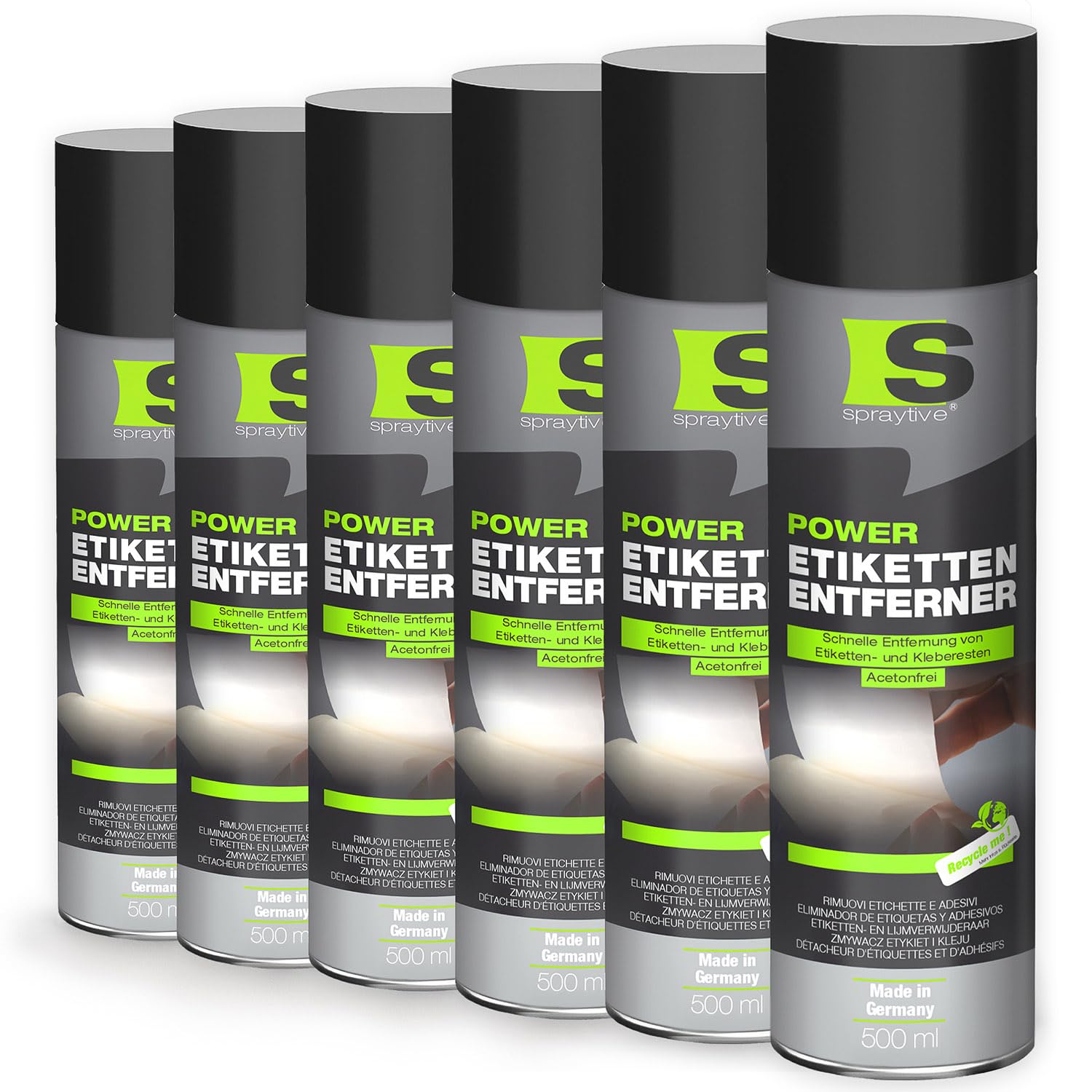 6 x 500ml Power Etikettenentferner – Acetonfrei, Klebereste-Entferner & Etikettenlöser, Reiniger für Aufkleber & Markierungsfarben – Schnelle, rückstandslose Entfernung - Made in Germany
