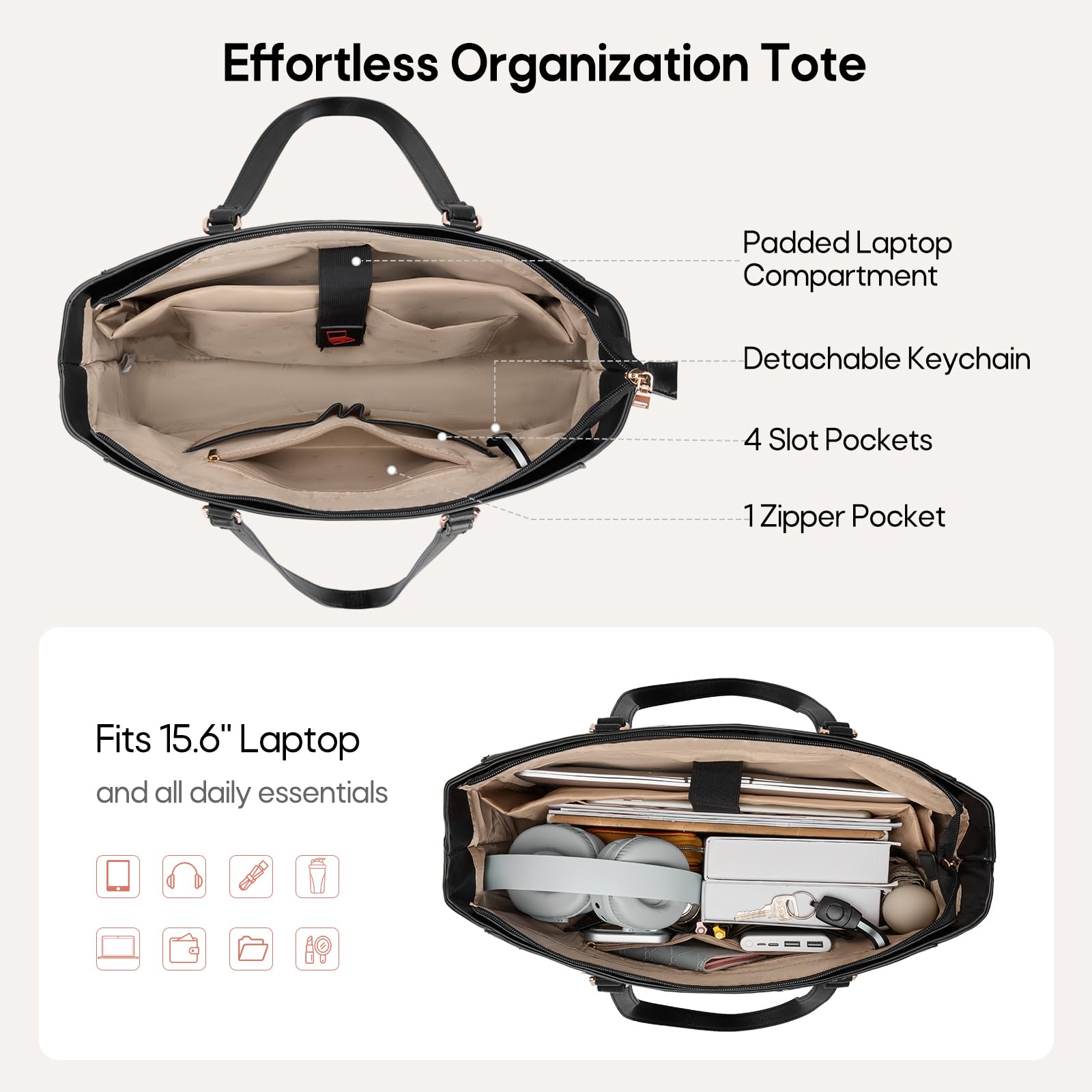 RAINSMORE Borsa Donna Grande Borsa per Laptop da 15,6 Pollici