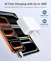 Vista 3 de GaN - Bloque de cargador rápido, 6 puertos USB C, estación de carga, cubo, 100 W, multipuerto tipo C, cargador de pared, enchufe con PD 3.0+QC