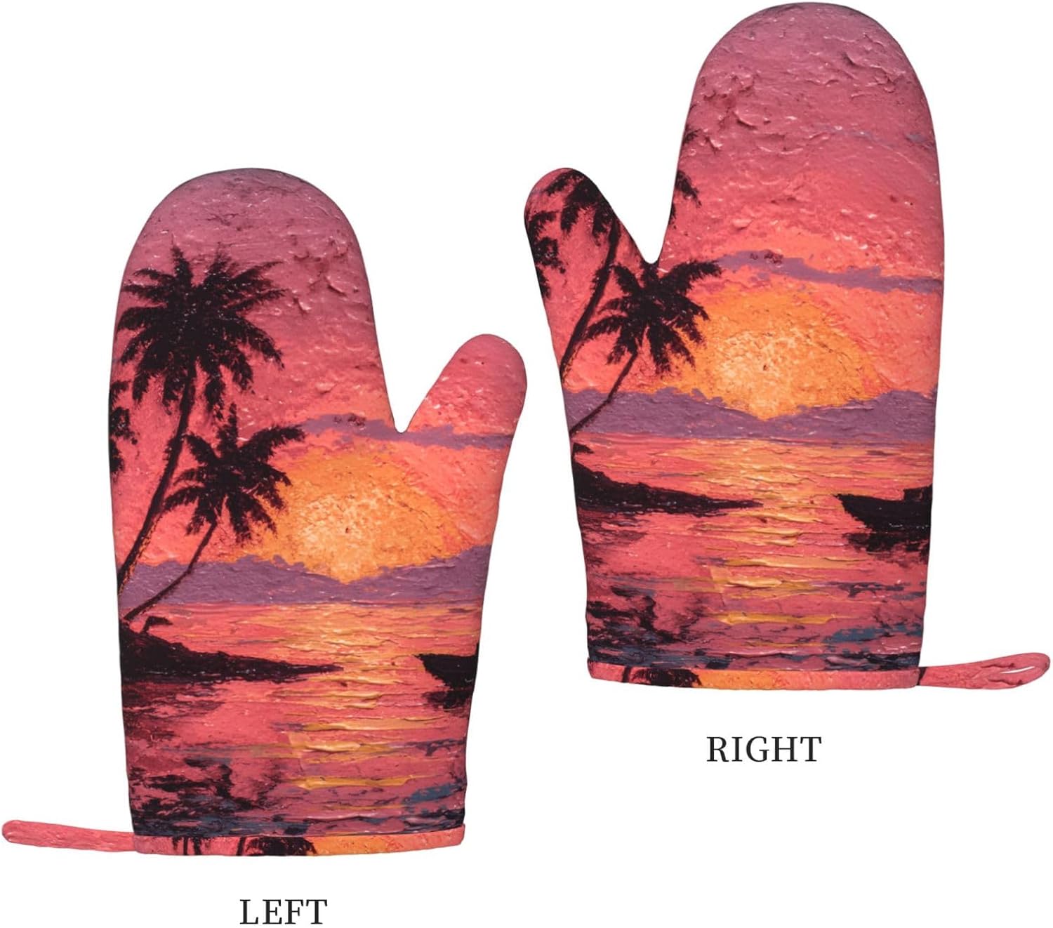 Two Palm Trees 4pcs Oven Mitts and Pot Holders Sets for Kitchen, Silicone Oven Gloves Non-Slip Potholders Hot Pads for Baking Cooking