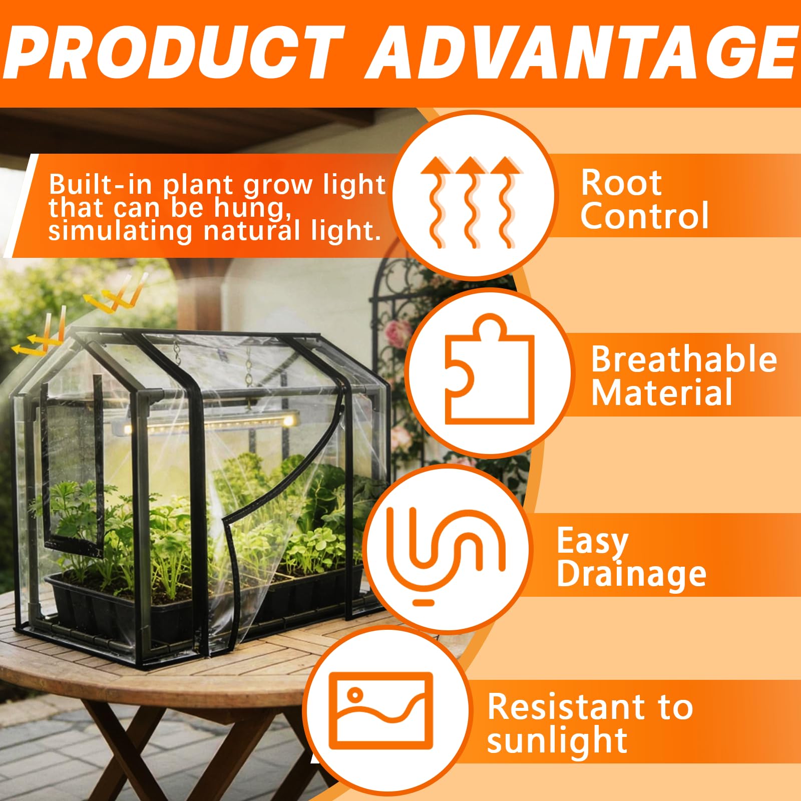 Kit di Piantagione, Serra da Balcone con 6 Piccoli Vasi da Fiori e Lampada per Piante Copertura PVC 60 x 40 x 50 cm Serra da Giardino Resistente Alle Intemperie Trasparente per Giardino Balcone