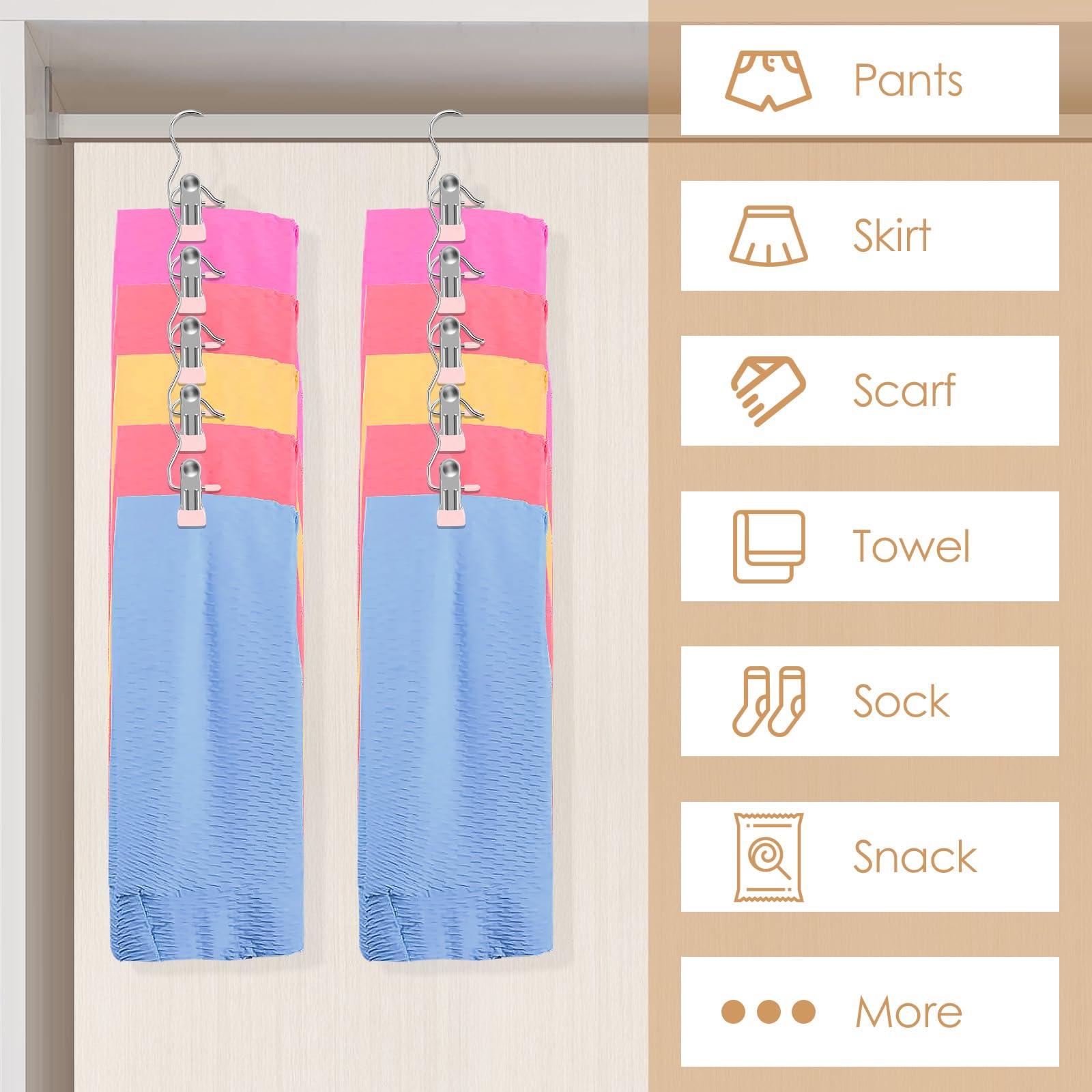 20 Pcs Stainless Steel Pants Hangers with Clips, Legging Organizer for Closet, Hanging Clips, 360° Rotating Hanger Clips for Hanging Jeans Skirt Shorts Hats, Hanger Closet Organizers (Pink)