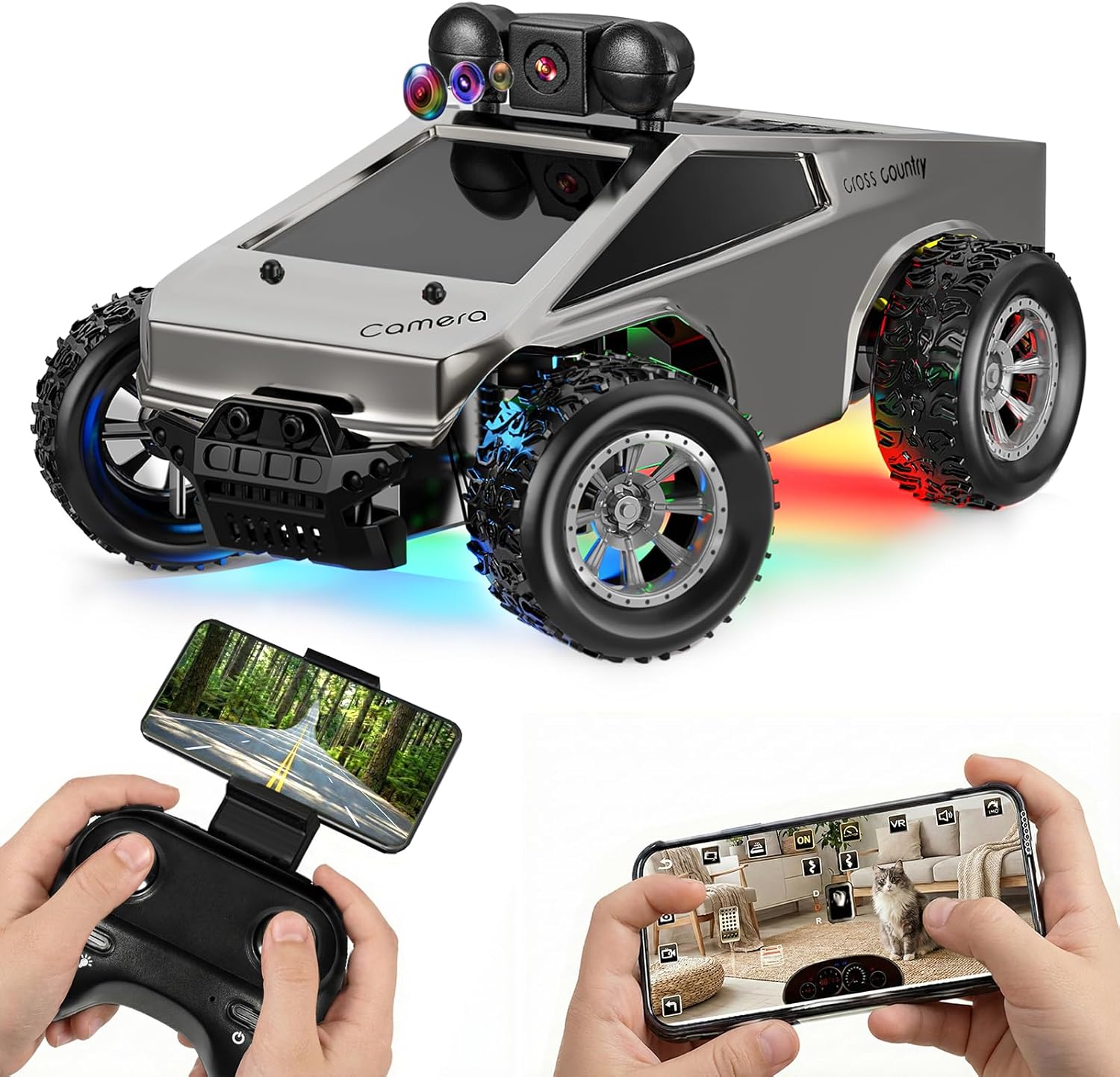 RC Cars with Camera Remote Control Truck with 720P HD FPV Camera, All-Terrain Remote Control Car with Led Light Rechargeable Battery, 1:28 RC Car Vehicle Toy Gifts for Kids Boys Girls