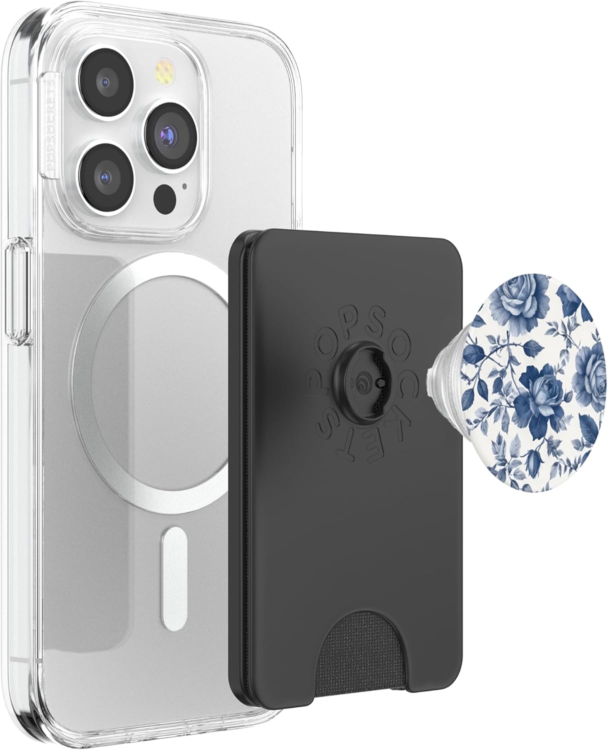 Rose Flower Blue White Rose Floral PopSockets PopWallet for MagSafe