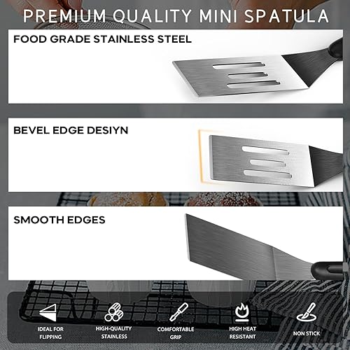 Miniatura 2 de Espátula pequeña de 2 piezas, espátulas de metal para uso en cocina, mini espátula de acero inoxidable para servir y cocinar, ideal para brownies,