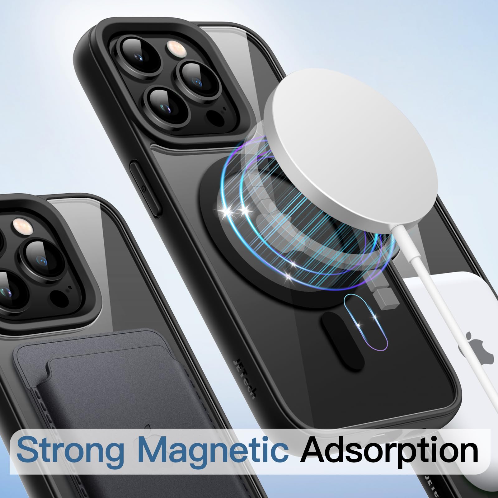 JETech Cover Magnetica per iPhone 13 6,1 Pollici Compatibile con MagSafe Ricarica Wireless, Telefono Custodia Antiurto, Retro Antigraffio Trasparente (Navy