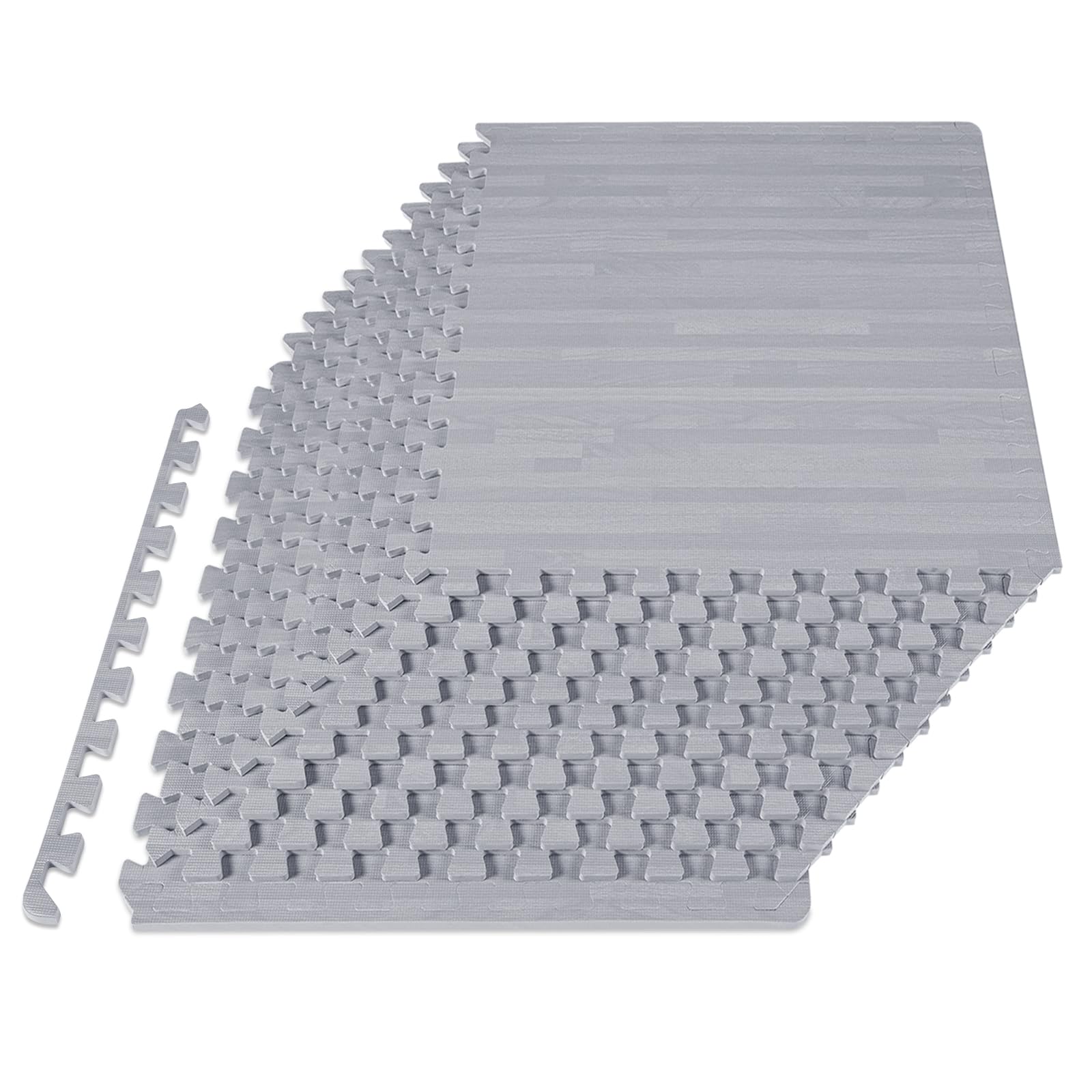 ProsourceFit Wood Grain Puzzle Mat 1/2-inch, 12 EVA Foam Interlocking Floor Tiles (48 SQ FT) for Secure Indoor Gym Flooring, Office Spaces, Living Rooms, and Play Areas, Slate Grey