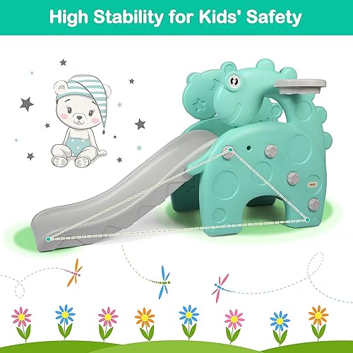 Miniatura 9 de COLOR TREE Juego de tobogán y escalador para niños pequeños, juego de escalador independiente con combinación de aro de baloncesto para bebés, niños