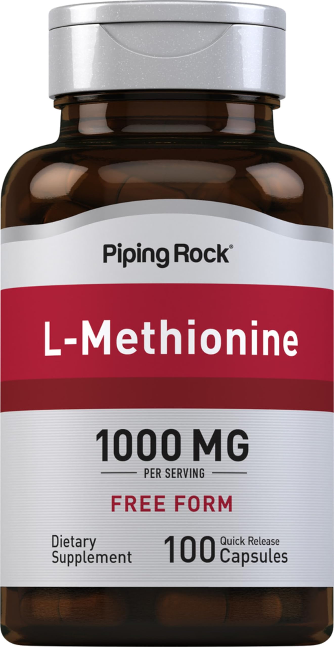 Piping Rock L Methionine 1000mg | 100 Capsules | Free Form Supplement | Non-GMO, Gluten Free
