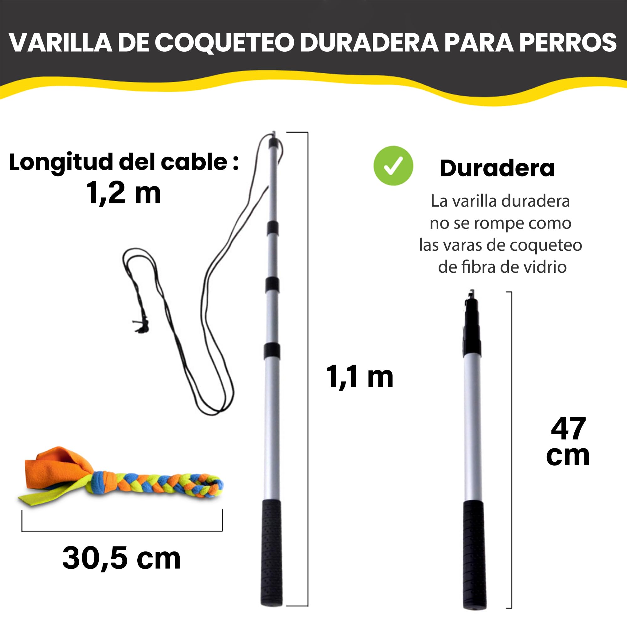 Poste de coqueteo para Perros con cordón no elástico Seguro y Fuerte, señuelo telescópico para Perros de Cualquier tamaño, Juguete para Perros para Entrenamiento y Ejercicio de Yes4Quality
