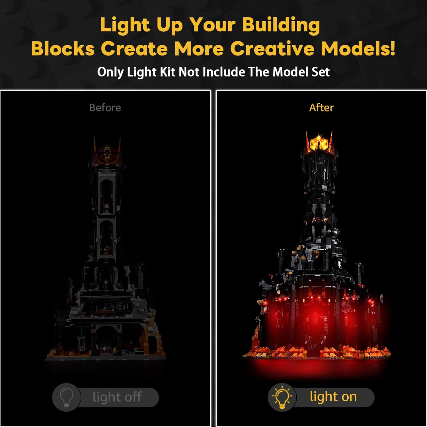 Kyglaring LED Light Kit Compatible with Lego The Lord of The Rings: Barad-dur 10333 Building Blocks, Upgraded Lighting Accessories for 10333 Model Set, (Model Not Included), Classic Version
