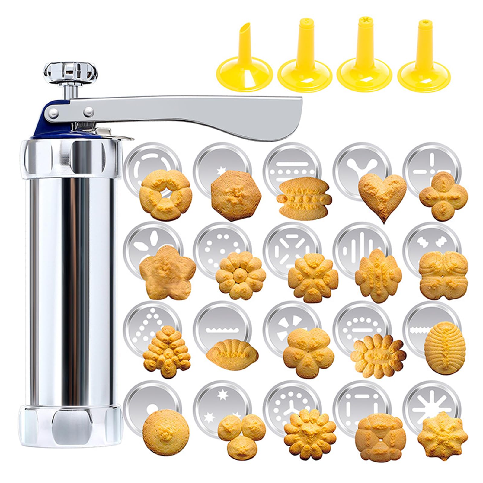 Big Bargain Store Cookie Press Tool, (with 20 Disc and 4 Nozzles) DIY Cookie Press for Baking, Aluminum Alloy, Biscuit Press Maker Homemade Baking Tool Biscuit Cake Dessert DIY Maker And Decoration