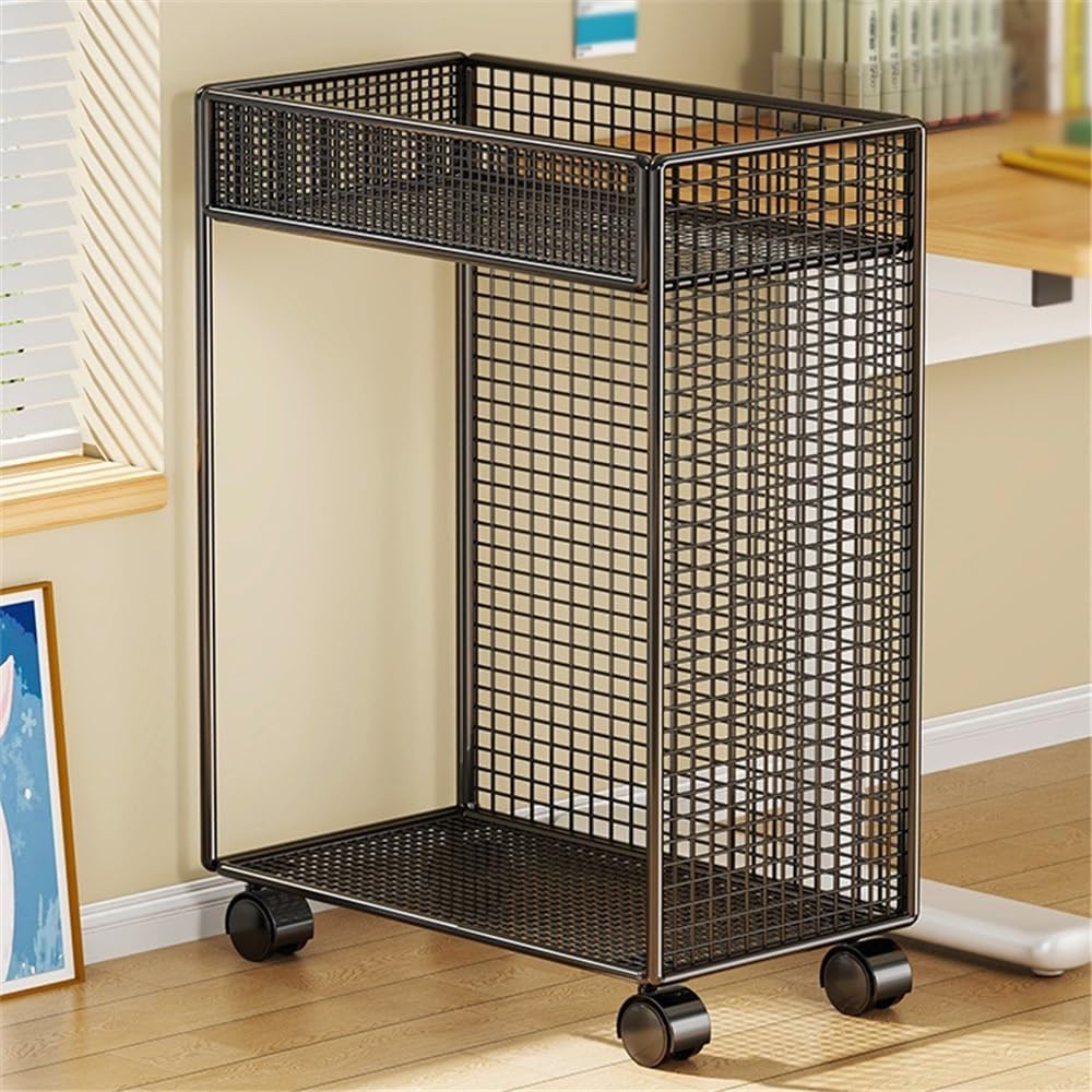 CPU Stand Double Shelves PC Tower Stand 2-Tier Metal CPU Stand with Locking Caster Wheels Suitable for Most PC,Mobile CPU Stand Cart Computer Tower Stand(Black)