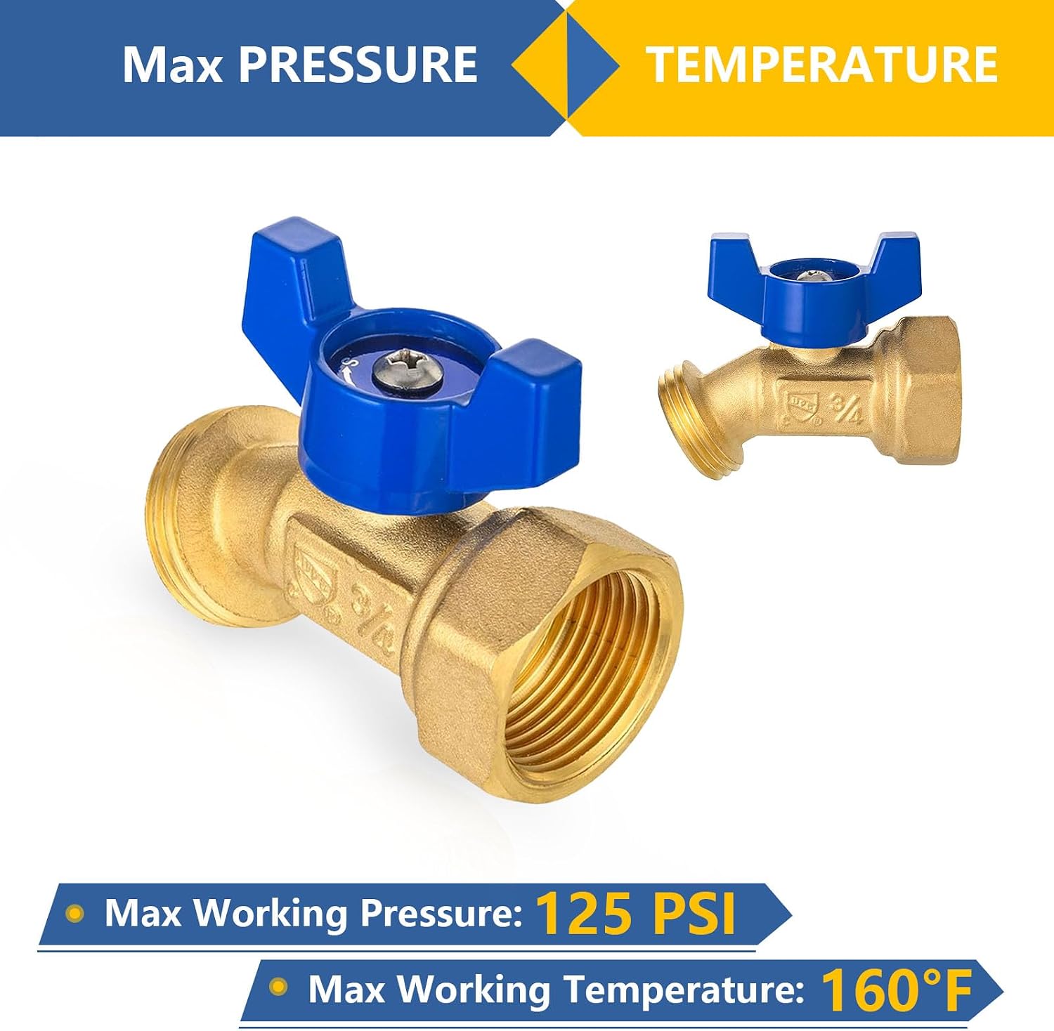 Outdoor Garden Spigot,1/4 Turn Sillcock Hose Bibb Faucet/Valve,3/4" Female NPT Inlet x 3/4" Male GHT Threaded Garden Hose Outlet/Connector(10Pack,Blue)(SILLCOCK042-10Pack)