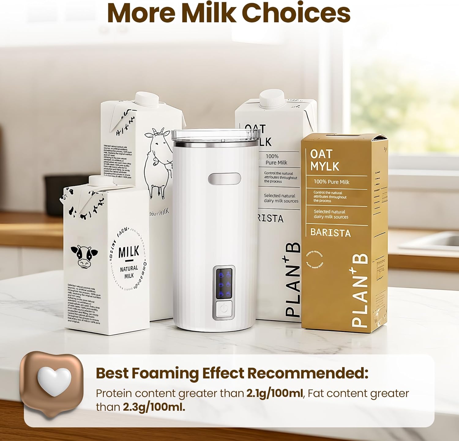 Kismile Milk Frother, 6-in-1 Electric Milk Steamer with Stainless Steel Inner Tank，Automatic Warm and Cold Foam Maker for Latte, Cappuccinos, Macchiato(White)