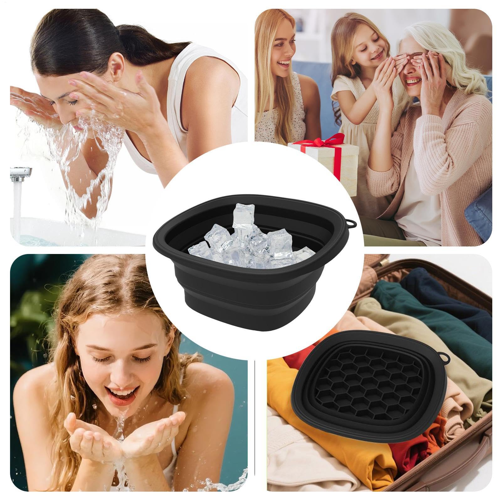 Bol De Hielo Facial | Bol Plegable De Silicona Para Baño De Hielo Facial,Accesorio De Spa Plegable Con Bandeja Integrada Para Cuidado De La Piel Reduciendo Hinchazón Y Firmeza