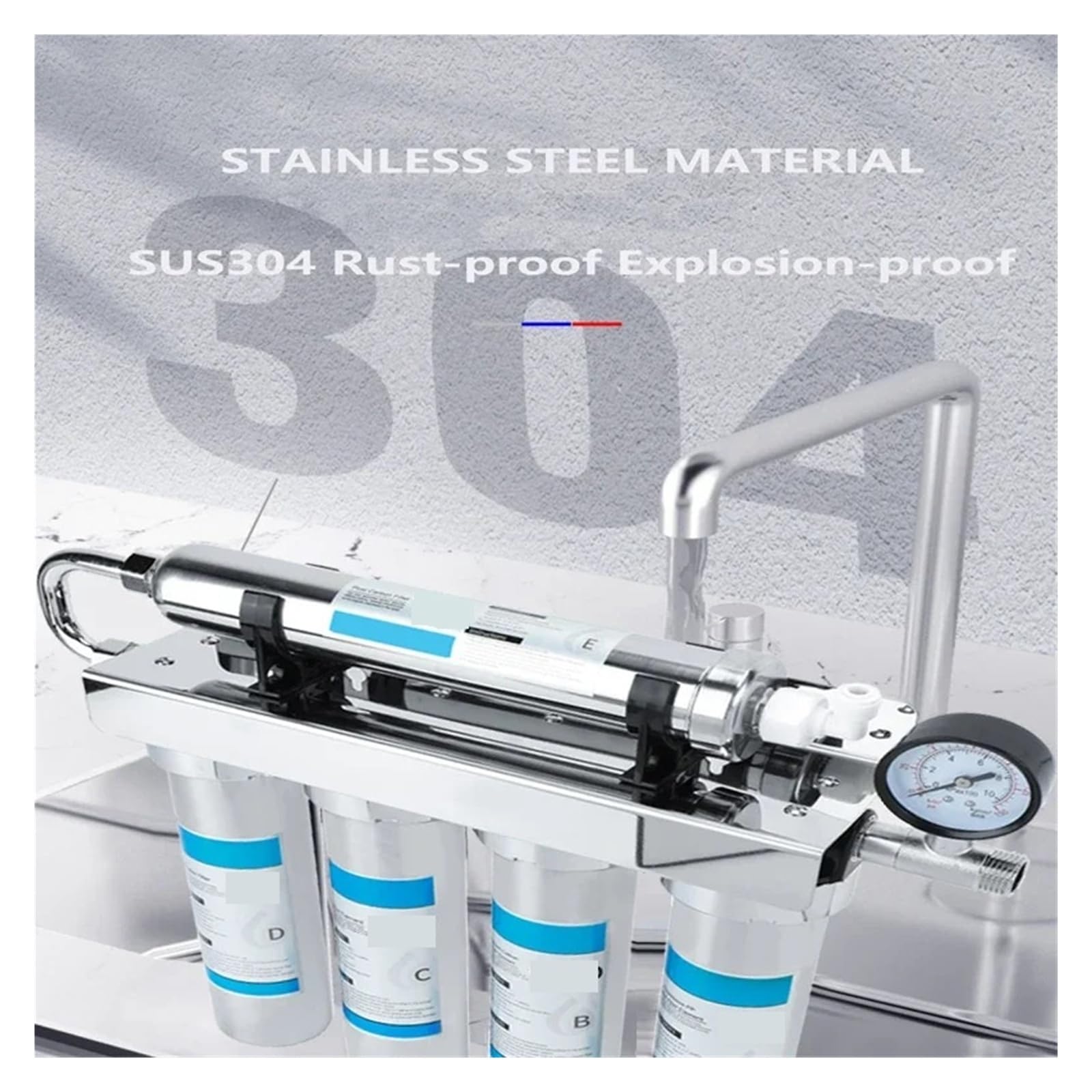 Sistema purificador de Agua por ultrafiltración for Cocina doméstica con Grifo, Sistema de filtración Directa de Agua Potable de Acero Inoxidable, 90 l/h con Alta tasa de filtración