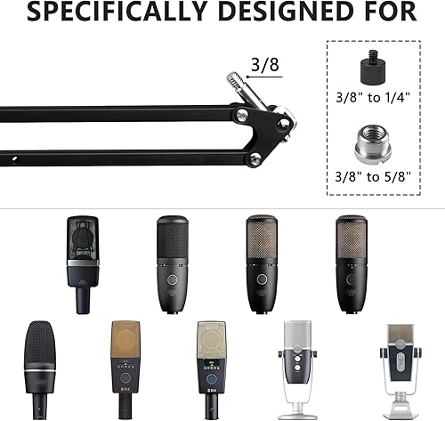 Miniatura 4 de Geekria for Creators - Brazo de micrófono compatible con AKG Lyra Ultra-HD, P120, P220, C214, adaptador de brazo de brazo de micrófono con soporte