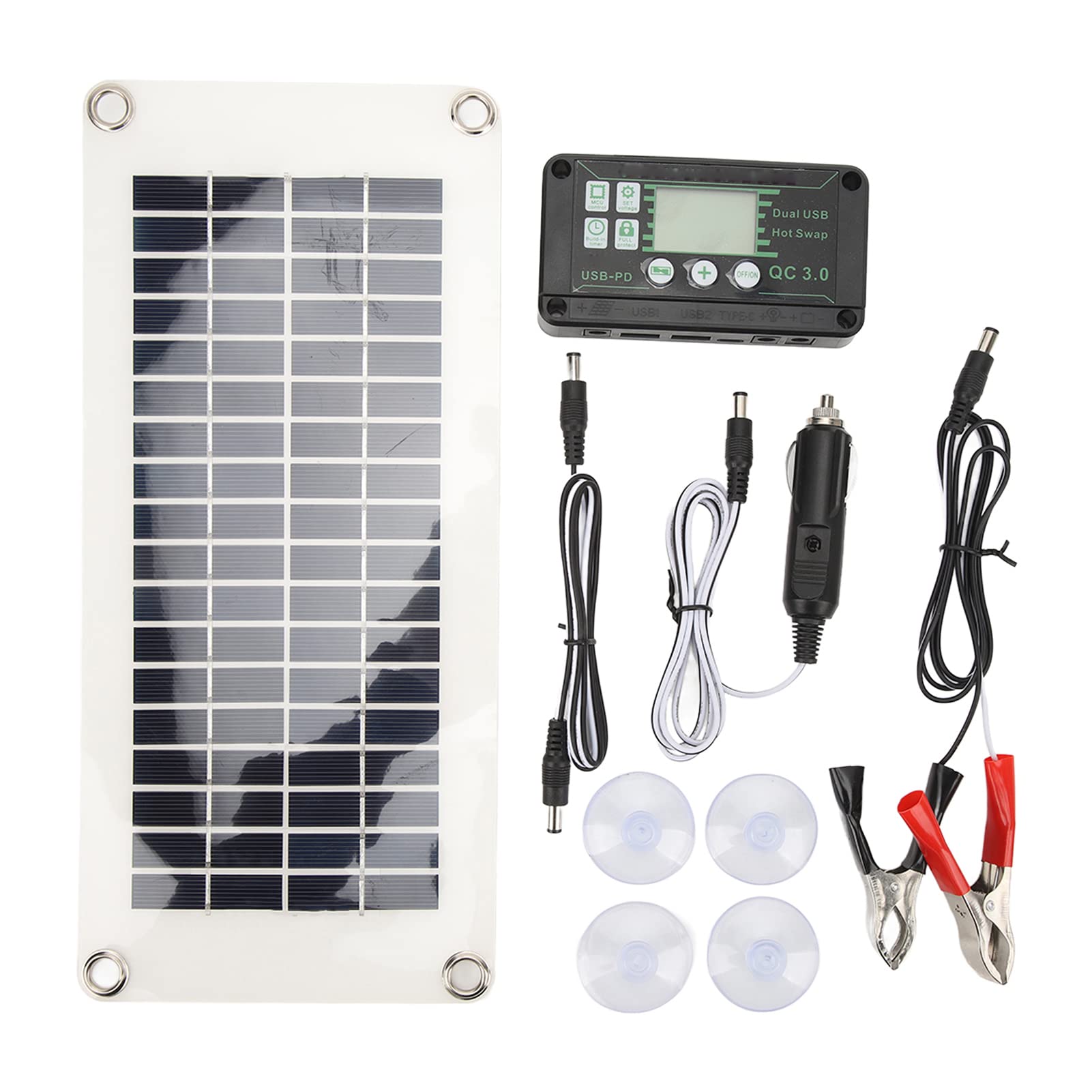 Pannello Solare per Camper, Kit Pannello Solare per Camper Pannello Caricabatterie in PET in Polisilicio da 30 W con Regolatore di Tensione di Carica da 50 A per Cabine Barche