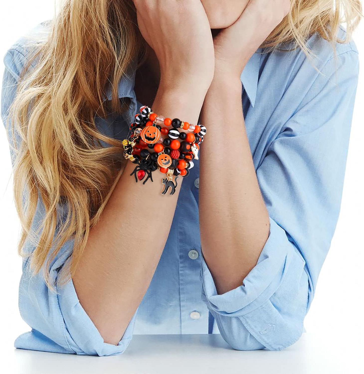 MOLOCH Halloween Beaded Stretch Bracelet-Goth Spooky Ghost Pumpkin Spider Cat Witch Charm Bracelet-Halloween Costume Jewelry Gift For Woman - Image 3