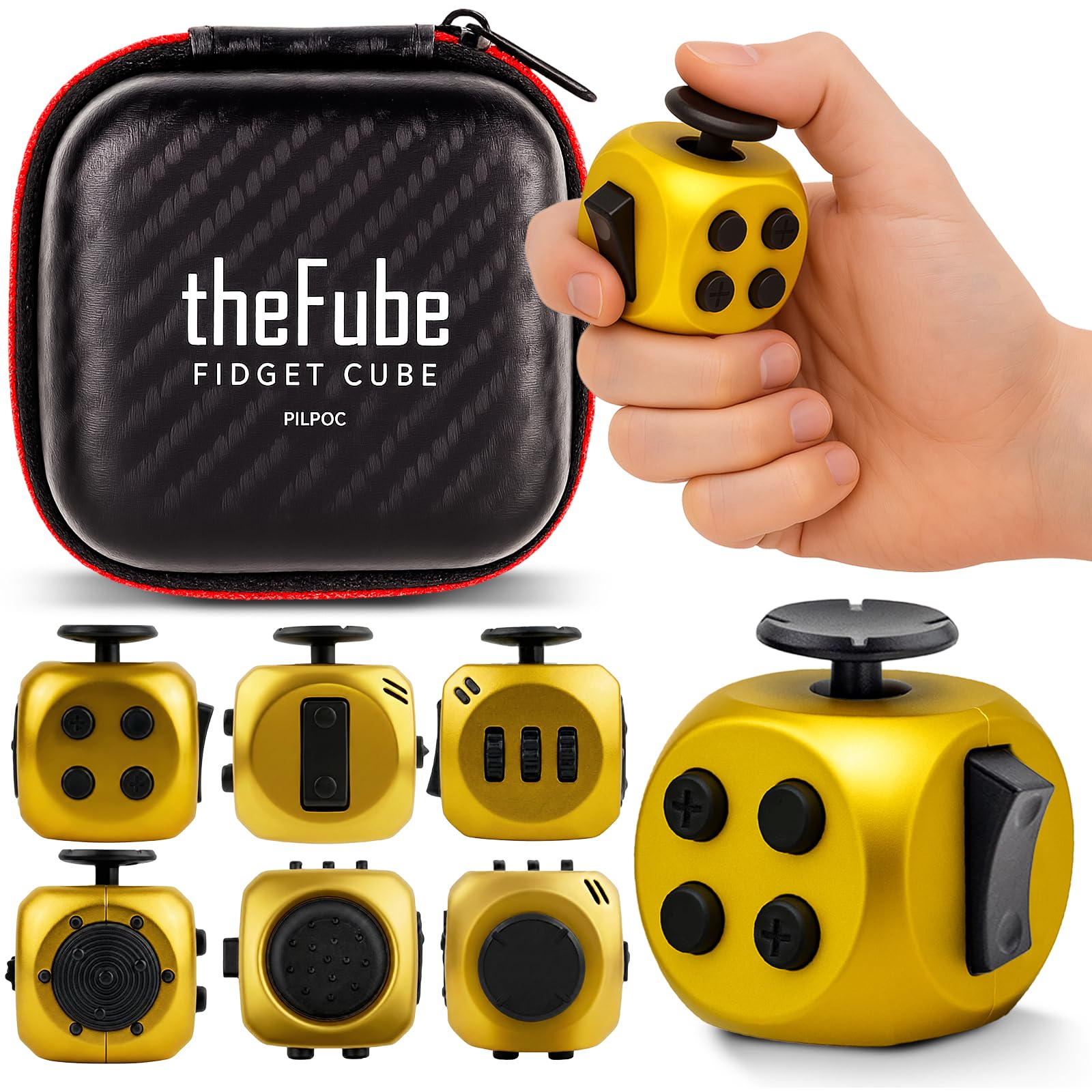 PILPOC theFube Fidget Cube Stress Relief for Adults &amp; Kids (Midnight Aurum)