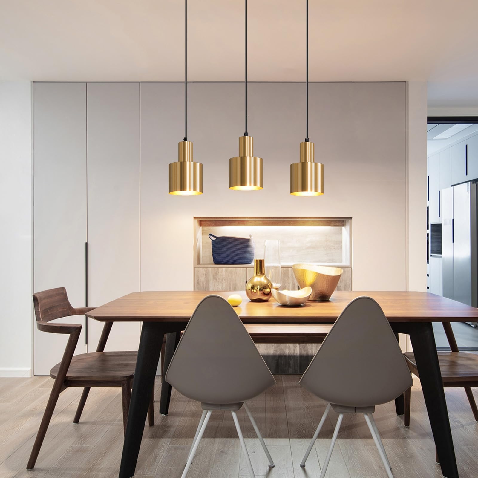 Lámpara Colgante Moderna Dorada de Metal, E27 de 3 Luces, para | Comedor, Salón e Isla de Cocina