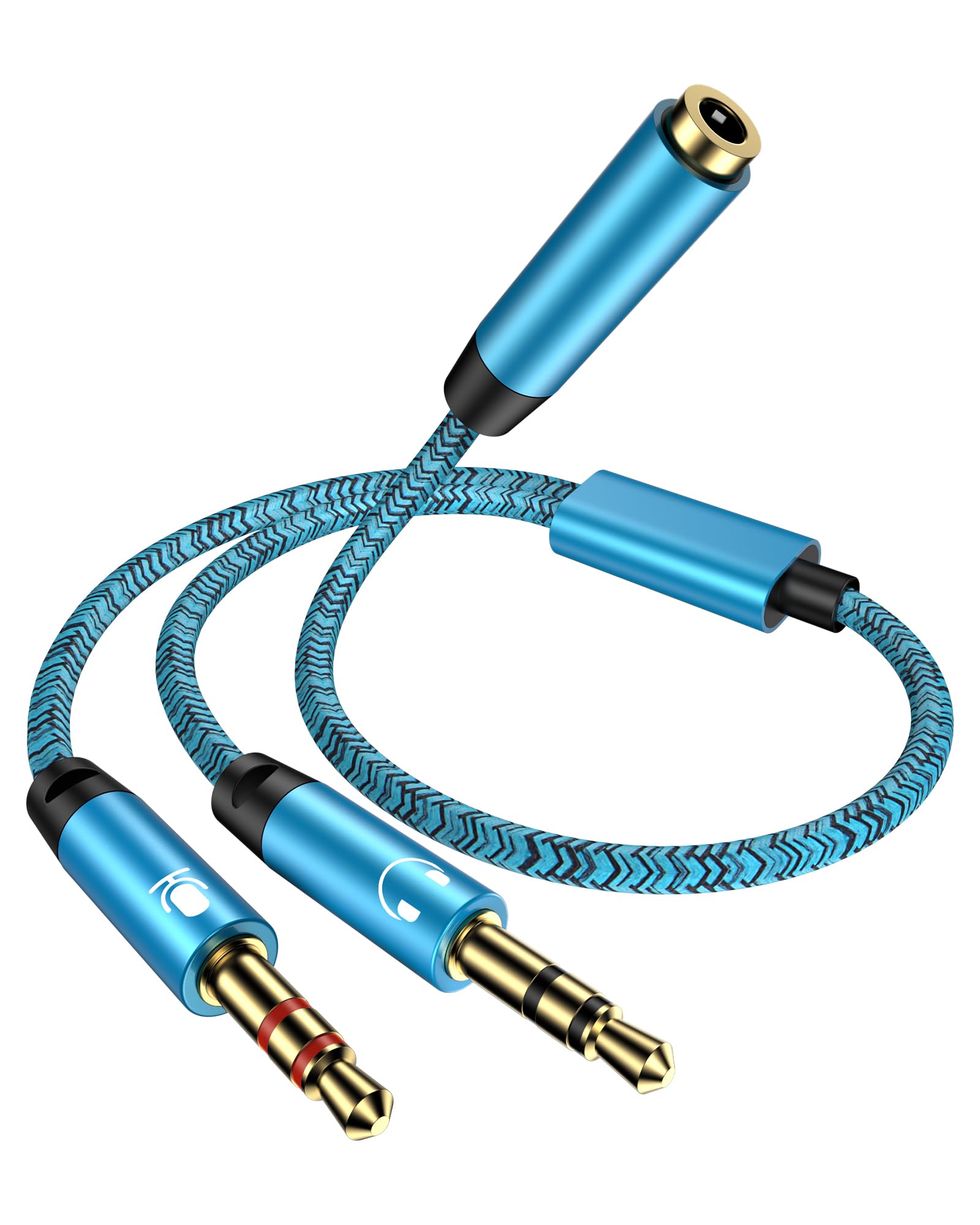 Sdoppiatore audio per cuffie, intrecciato da 3,5 mm femmina a 2 doppi 1/8" maschio TRS stereo Aux Jack adattatore 2 in 1 Y splitter dongle convertitori cavo compatibile con cuffie, microfono