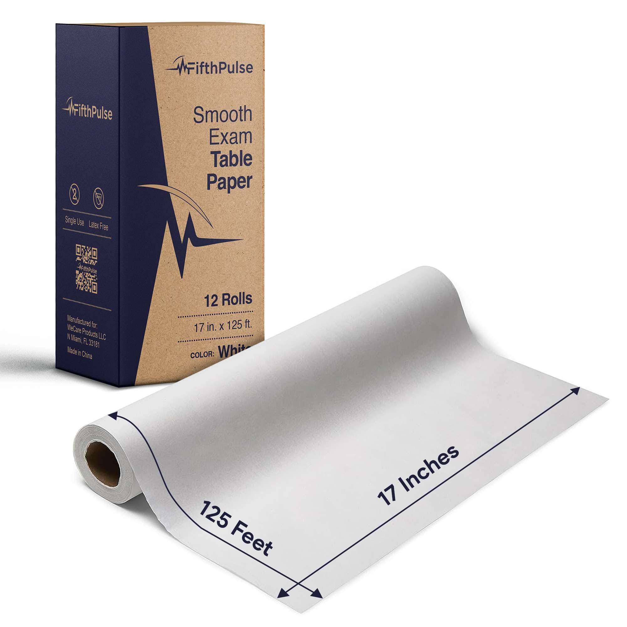 Papel de mesa de examen médico de 17 x 125 pies, 12 rollos de papel de mesa blanco desechable para consultorios médicos, quiroprácticos y más, sábana de cama sin látex