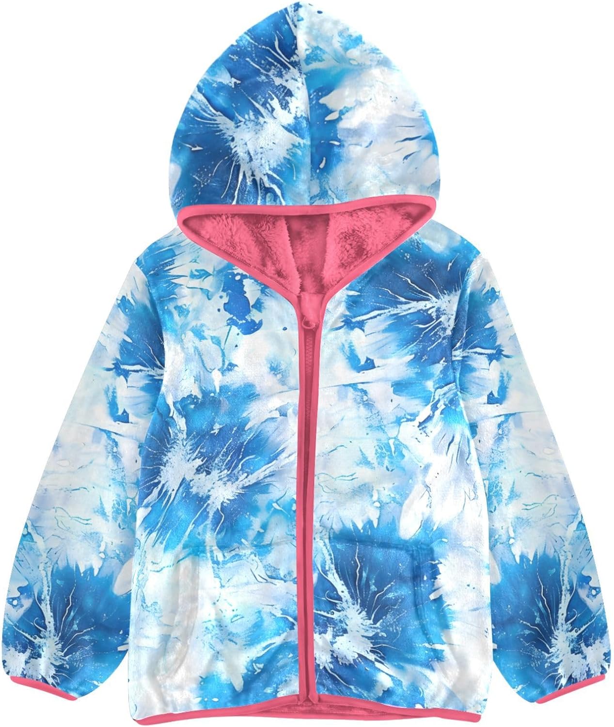 ALAZA Blue Tie Dye Hoodie Jacket for Girls Toddler Fleece Zip Up Coat Plush Jacket Long Sleeve Outerwear for 3 Years