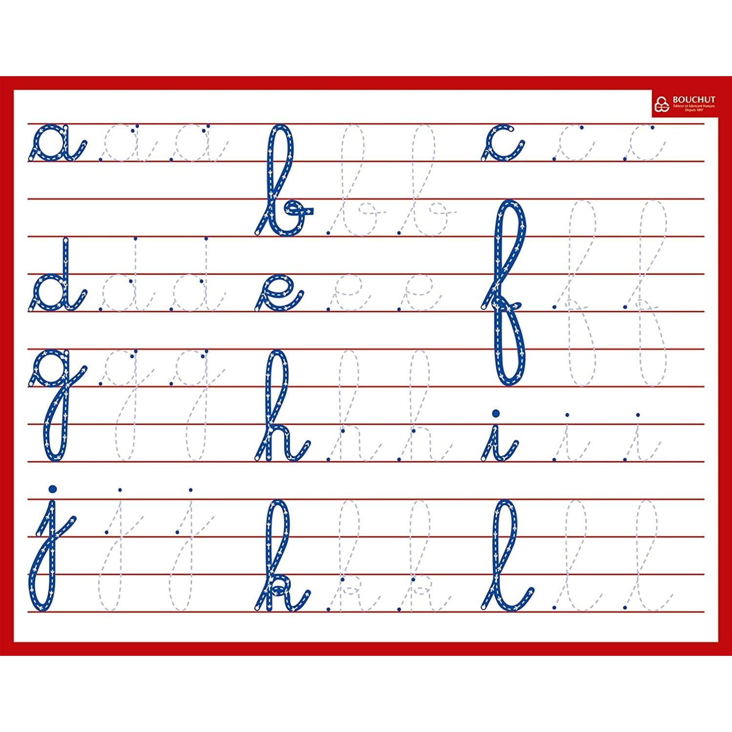 BOUCHUT Lot de 5 Ardoises rigide effaçable à sec Minuscules Cursives 21 x 26,5 cm