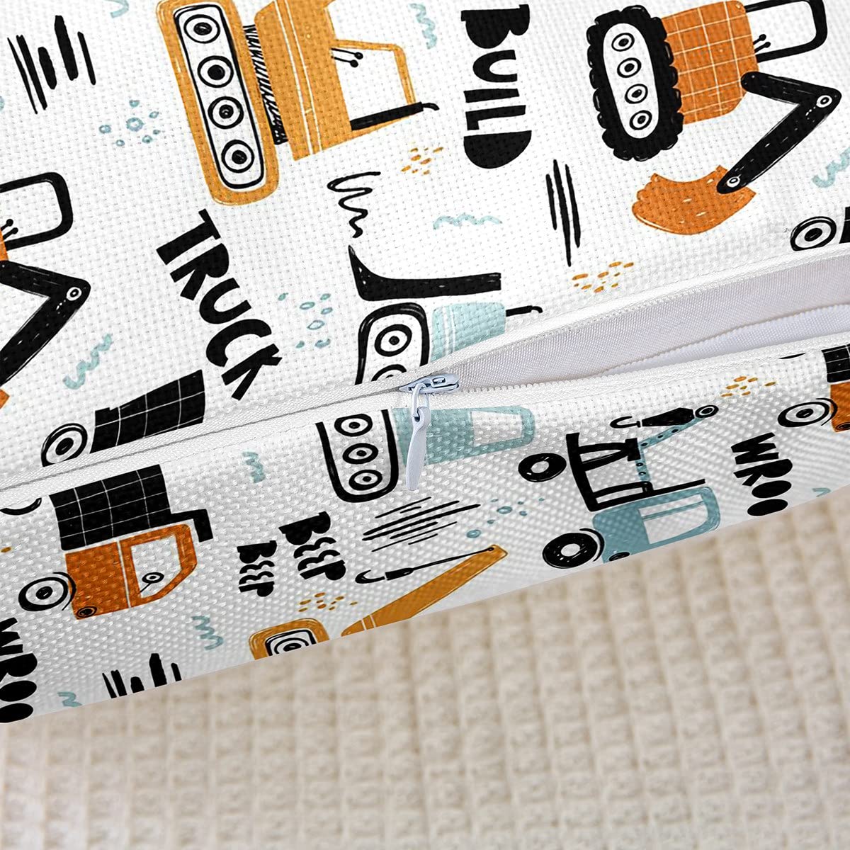 Budownictwo dekoracyjne poszewki na poduszki 45 cm x 45 cm zestaw 4 miękkich akcesoriów kreskówkowych ciężarówki poszewki na poduszki do salonu sypialni budowlane pojazdy dekoracyjne poszewki na poduszki na krzesło