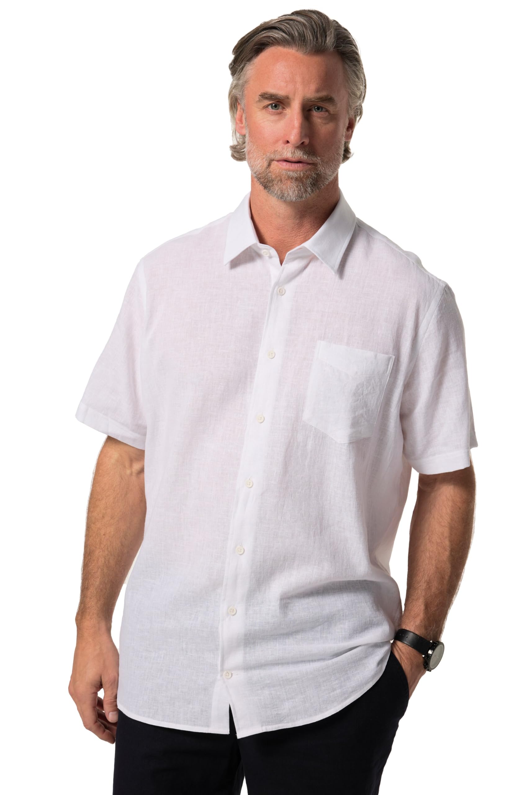 Boston Park Herren große Größen Übergrößen Menswear L-8XL Leinenmix-Hemd, Halbarm, Streifen, Kentkragen, Comfort Fit 830590