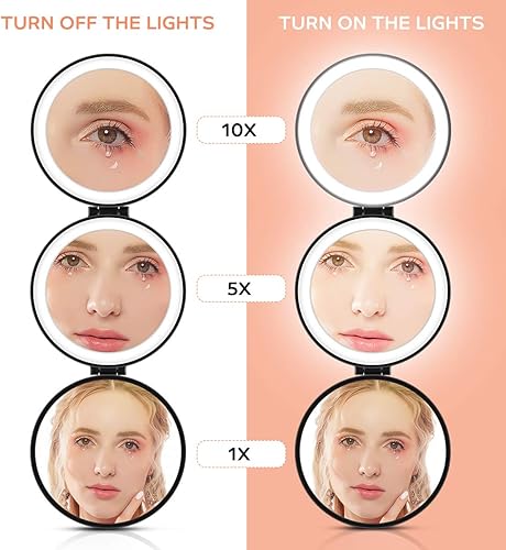 Miniatura 3 de Espejo con luz, 1X5X10X LED iluminado de viaje compacto espejo de maquillaje iluminado de mano plegable portátil recargable espejo de viaje cosmético