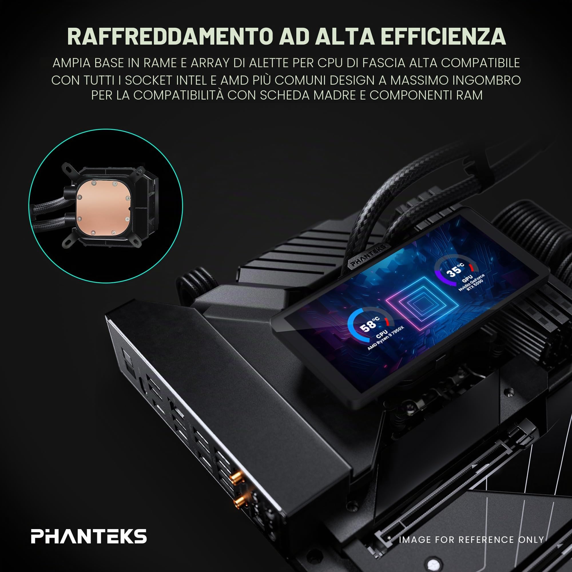 Phanteks Glacier One 360M25-LCD AIO Dissipatore a Liquido per CPU, Display IPS LCD HD da 6”, 3 Ventole 120mm M25 Gen2 D-RGB, Base in Rame ad Alte Prestazioni, Compatibile con Intel & AMD, Nero