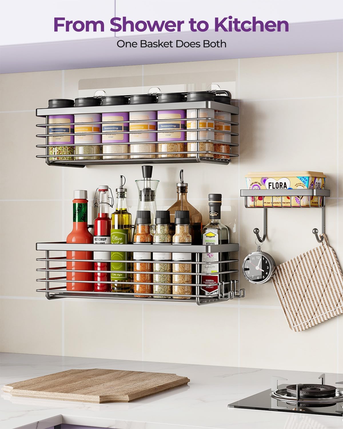 ODesign Shower Caddy 3 Pack SUS304 Stainless Steel-No Drilling-Shower Bathroom Shelves Rack,Rustproof Wall Mounted,Adhesive Shower Shelf Basket Organizer-Grey