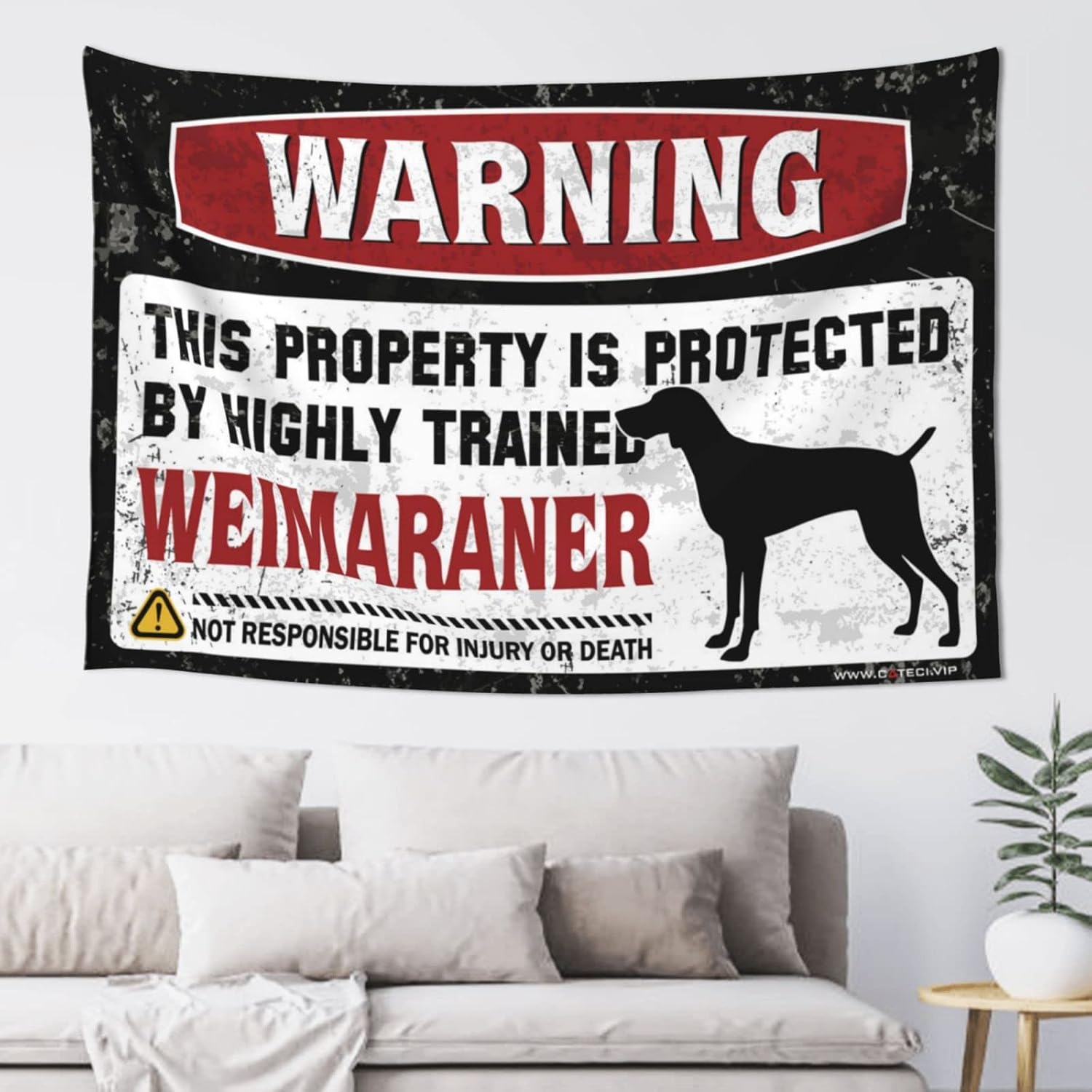 Bedroom Door Decor Warning This Property Is Protected By A Highly Trained Weimaraner Tapestry Funny Bar Decor Funny Bedroom Decor(92X150CM)