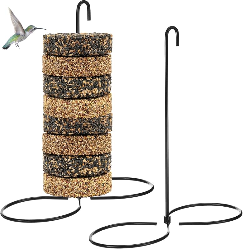 LemonRoad 2 Pcs Cylinder Bird Feeder Holder Outdoors Hanging Seed Holder for Large Small Cylinders Suet Cakes for Backyard Wild Birds Garden Yard Decoration Birdwatching Enthusiasts Gift (Black)