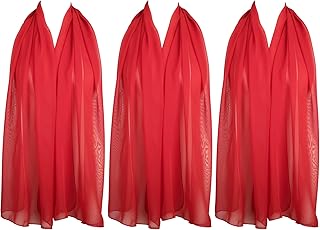 Hat To Socks Chiffon Scarf Sheer Wrap for Women Pack of 3 (Red)